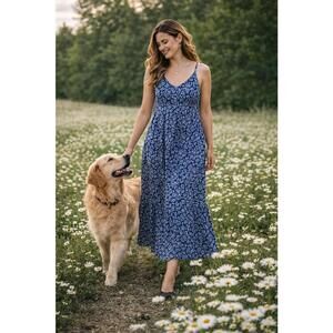 Blue Floral Print Maxi Dress by dip, Size Large